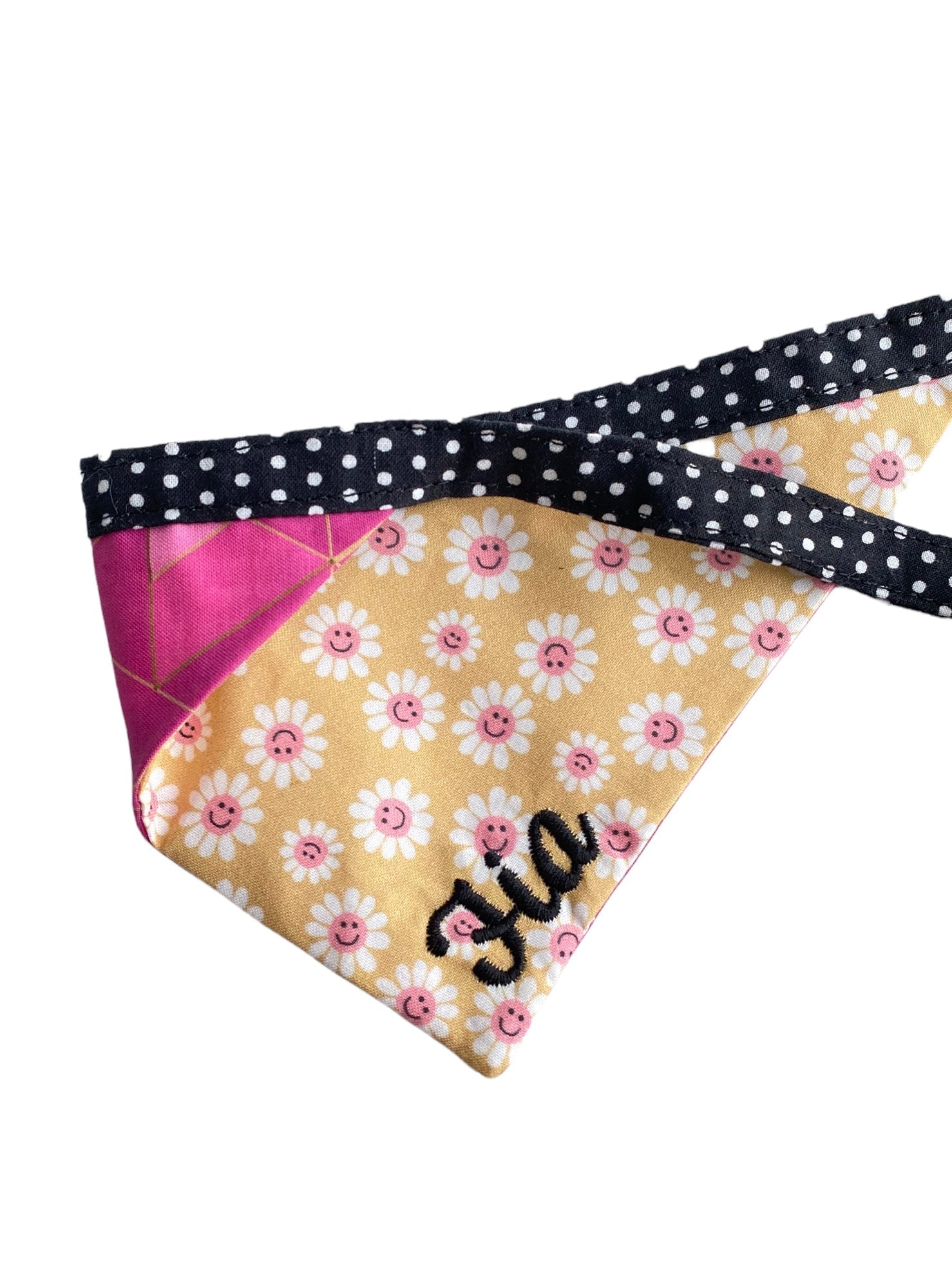 Personalized Double Sided Bandana | Smiley Daisy & Magenta Geo Bandana | Duke & Fox®