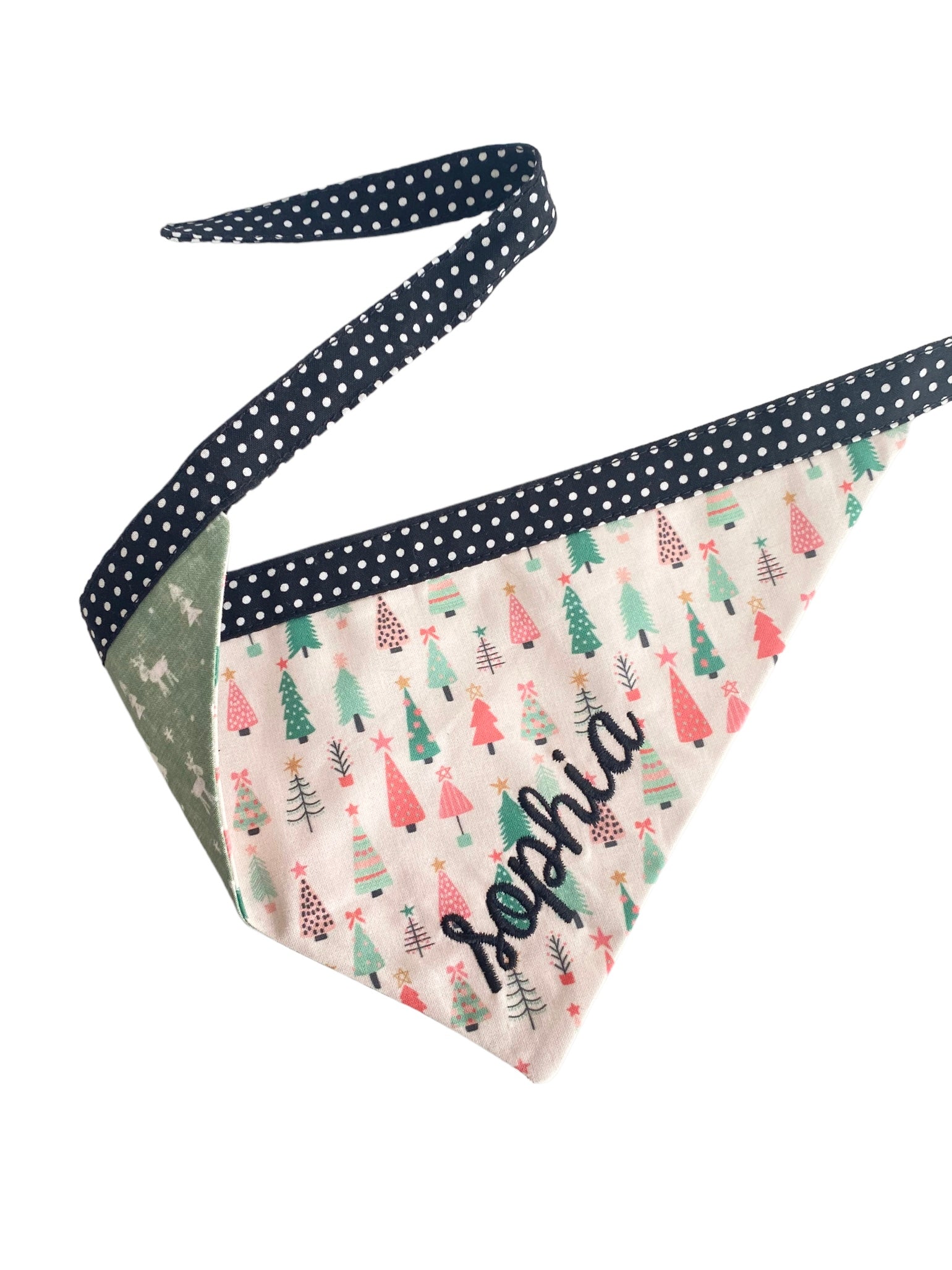 Personalized Double Sided Bandana | Pink Christmas & Reindeer Bandana | Duke & Fox®
