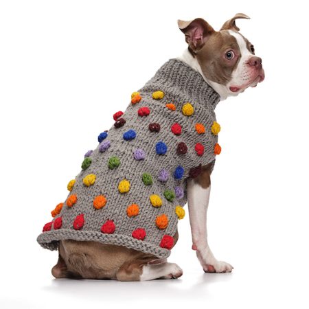 Pom Pom Knit Sweater - Rainbow Grey